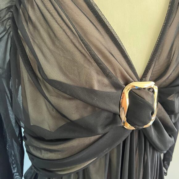 Black Mesh Babydoll Top Sz XL Whimsygoth Fairy Grunge Witchy Stretchy - Picture 2 of 5